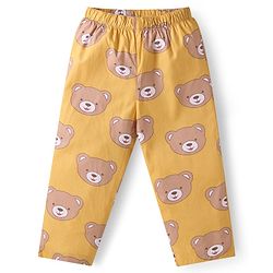 Babyhug Cotton Knit Full Sleeves Night Suit With Teddy Bear Print - Yellow