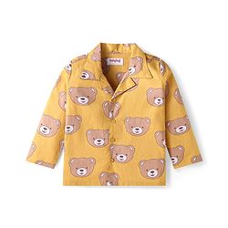Babyhug Cotton Knit Full Sleeves Night Suit With Teddy Bear Print - Yellow