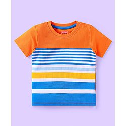 Babyhug Cotton Knit Half Sleeves T-Shirts with Beach Theme Text Prints & Stripes Pack of 3 - Blue & Orange