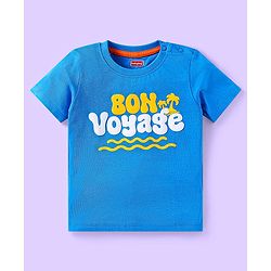 Babyhug Cotton Knit Half Sleeves T-Shirts with Beach Theme Text Prints & Stripes Pack of 3 - Blue & Orange