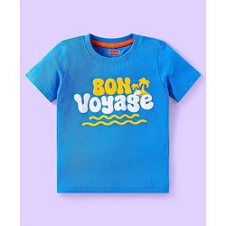 Babyhug Cotton Knit Half Sleeves T-Shirts with Beach Theme Text Prints & Stripes Pack of 3 - Blue & Orange