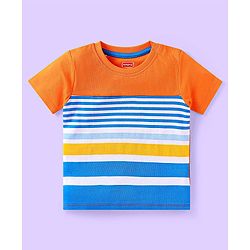 Babyhug Cotton Knit Half Sleeves T-Shirts with Beach Theme Text Prints & Stripes Pack of 3 - Blue & Orange