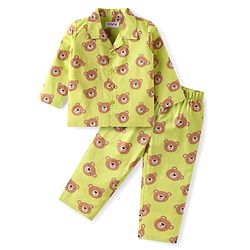 Babyhug Cotton Knit Full Sleeves Night Suit with Animal Print - Light Green