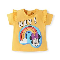 Babyhug Disney Single Jersey Knit  Half Sleeves Tops With Minnie & Friends Graphic & Frill Detailing Pack Of 3 - Yellow Purple