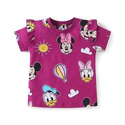 Babyhug Disney Single Jersey Knit  Half Sleeves Tops With Minnie & Friends Graphic & Frill Detailing Pack Of 3 - Yellow Purple