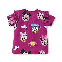 Babyhug Disney Single Jersey Knit  Half Sleeves Tops With Minnie & Friends Graphic & Frill Detailing Pack Of 3 - Yellow Purple