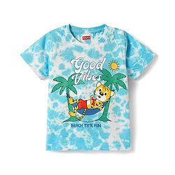 Babyhug Cotton Knit Half Sleeves T-Shirt With Animal & Tie & Dye Print - Light Blue