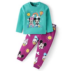 Babyhug Disney Single Jersey Knit Full Sleeves Night Suit With Minnie & Mickey Graphics - Multicolor