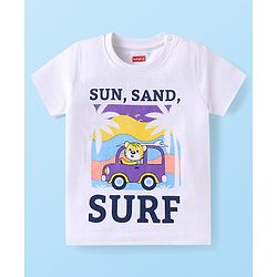 Babyhug Cotton Knit Half Sleeves T-Shirts with Beach Theme Print Pack of 3 - White & Purple