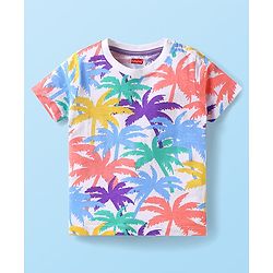 Babyhug Cotton Knit Half Sleeves T-Shirts with Beach Theme Print Pack of 3 - White & Purple