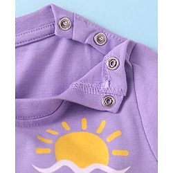 Babyhug Cotton Knit Half Sleeves T-Shirts with Beach Theme Print Pack of 3 - White & Purple