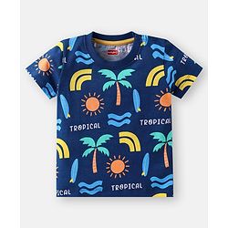 Babyhug Cotton Knit Half Sleeves T-Shirts with Beach Theme Print & Stripes Pack of 3 - Multicolor