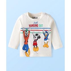 Babyhug Disney Single Jersey Knit Full Sleeves T-Shirt & Track Pant Set with Mickey Mouse Graphics - White & Navy Blue
