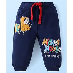 Babyhug Disney Single Jersey Knit Full Sleeves T-Shirt & Track Pant Set with Mickey Mouse Graphics - White & Navy Blue