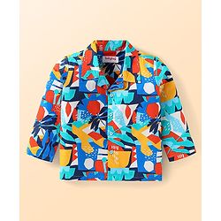 Babyhug Cotton Woven Full Sleeves Night Suit With Abstract Print - Blue & Red