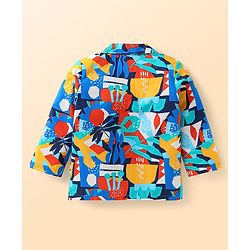 Babyhug Cotton Woven Full Sleeves Night Suit With Abstract Print - Blue & Red