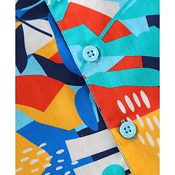Babyhug Cotton Woven Full Sleeves Night Suit With Abstract Print - Blue & Red