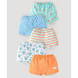 Babyhug Single Jersey Knit Trunks with Animal Star Print & Stripes Pack of 5 - Multicolor