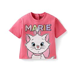 Babyhug Disney Single Jersey Knit Half Drop Shoulder Sleeves T-Shirts with Marie Graphic - Pink