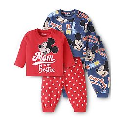 Babyhug Disney Single Jersey Knit Full Sleeves Night Suit with Mickey Mouse & Friends Graphics Pack of 2 - Red & Navy Blue