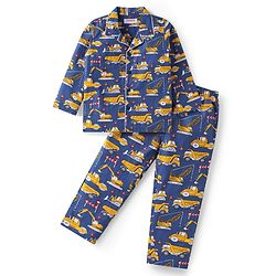 Babyhug Cotton Knit Full Sleeves Night Suit With Floral Print - Navy Blue main image 1