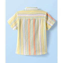 Babyhug Cotton Knit Half Sleeves Mandarin Collar Stripe Shirt - Yellow