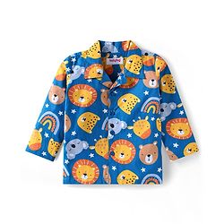 Babyhug Cotton Woven Full Sleeves Night Suit With Animal Print - Blue
