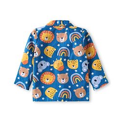 Babyhug Cotton Woven Full Sleeves Night Suit With Animal Print - Blue