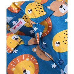 Babyhug Cotton Woven Full Sleeves Night Suit With Animal Print - Blue
