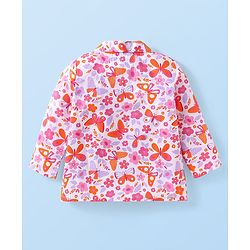 Babyhug Cotton Knit Full Sleeves Front Open Night Suit with Floral & Butterfly Print - White