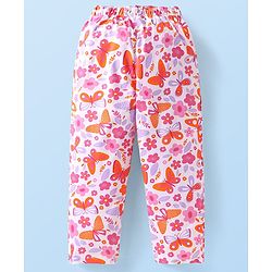 Babyhug Cotton Knit Full Sleeves Front Open Night Suit with Floral & Butterfly Print - White
