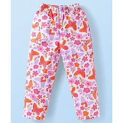 Babyhug Cotton Knit Full Sleeves Front Open Night Suit with Floral & Butterfly Print - White
