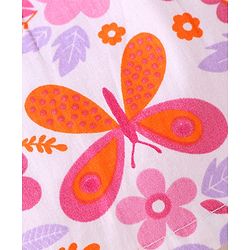 Babyhug Cotton Knit Full Sleeves Front Open Night Suit with Floral & Butterfly Print - White