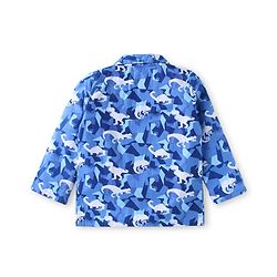 Babyhug Cotton Woven Full Sleeves Front Open Collar Neck Night Suit with Dino Print - Blue