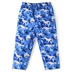 Babyhug Cotton Woven Full Sleeves Front Open Collar Neck Night Suit with Dino Print - Blue
