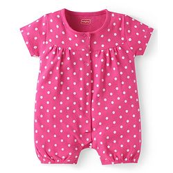Babyhug Interlock Knit Half Sleeves Rompers With Floral & Polka Dot Print Pack of 2 - Dark Pink & White