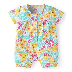 Babyhug Interlock Knit Half Sleeves Rompers With Floral & Polka Dot Print Pack of 2 - Dark Pink & White