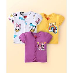 Babyhug Disney Interlock Knit Half Sleeves Jhablas With Minnie & Friends Graphics Pack of 3 - Purple White & Yellow