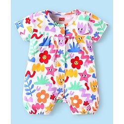 Babyhug 100% Cotton Knit Half Sleeves Rompers With Floral Print Pack of 2 - Red & White