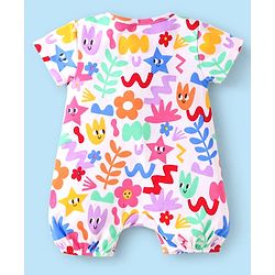 Babyhug 100% Cotton Knit Half Sleeves Rompers With Floral Print Pack of 2 - Red & White
