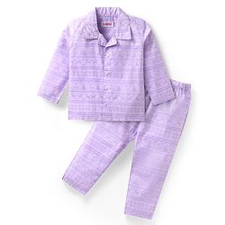 Babyhug Cotton Woven Full Sleeves Printed Night Suit - Purple