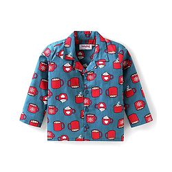 Babyhug Cotton Woven Full Sleeves Night Suit With Hot Chocolate Print - Teal Blue