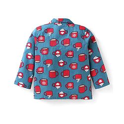 Babyhug Cotton Woven Full Sleeves Night Suit With Hot Chocolate Print - Teal Blue