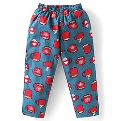 Babyhug Cotton Woven Full Sleeves Night Suit With Hot Chocolate Print - Teal Blue