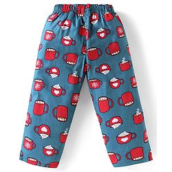 Babyhug Cotton Woven Full Sleeves Night Suit With Hot Chocolate Print - Teal Blue
