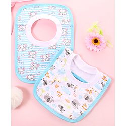 Babyhug 100 % Cotton Pullover Bibs Jungle Print Pack of 2 - Blue & Pink