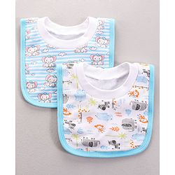 Babyhug 100 % Cotton Pullover Bibs Jungle Print Pack of 2 - Blue & Pink