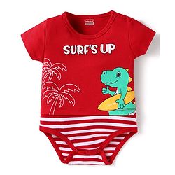 Babyhug 100% Cotton Knit Half Sleeves Dino Printed Onesie - Red