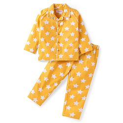 Babyhug Cotton Woven Full Sleeves Night Suit With Star Print - Yellow