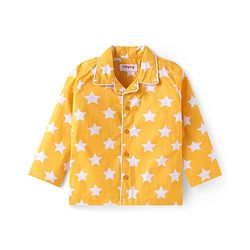 Babyhug Cotton Woven Full Sleeves Night Suit With Star Print - Yellow